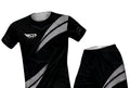 Sportify black athletic t-shirt and shorts set with reflective diagonal stripe detailing and logo