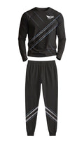 Sportify black long-sleeve crew sweatshirt and jogger pants set with reflective diagonal stripe detailing